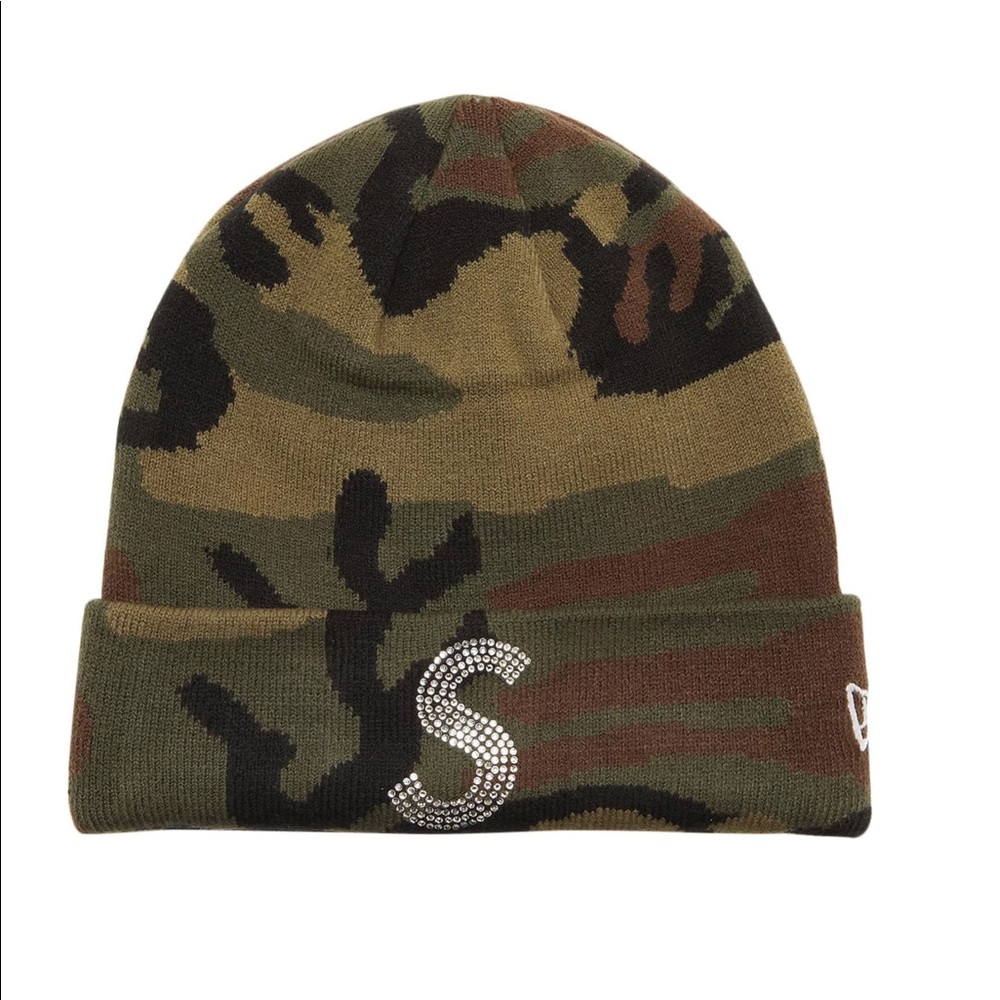 Supreme x New Era x Swarovski S Logo Beanie 'Woodland Camo'